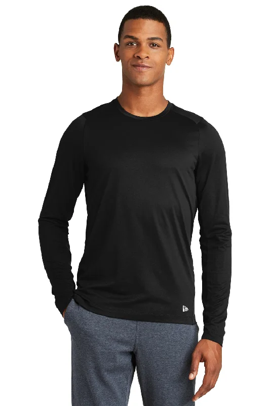 Casual Outerwear New Era Mens Series Performance Moisture Wicking Long Sleeve Crewneck T-Shirt - Black