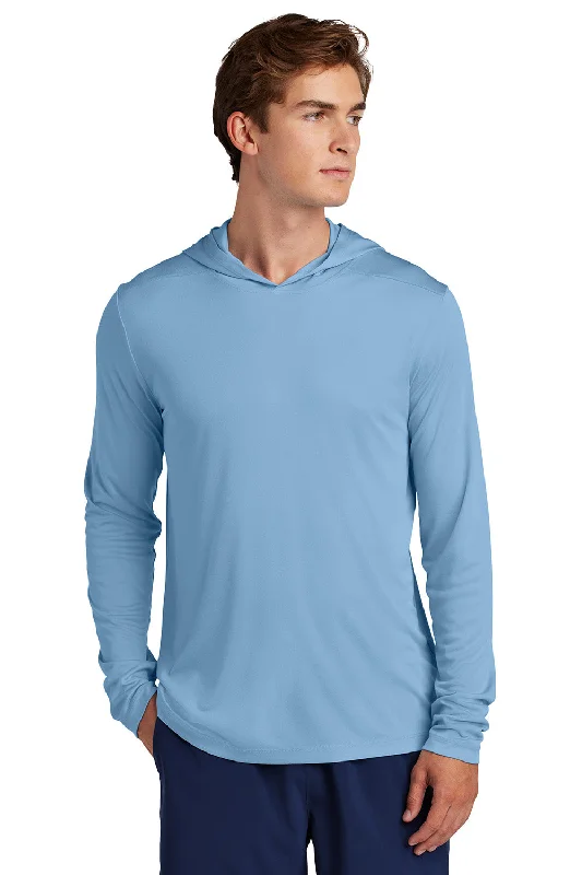 Practical Sweaters Sport-Tek Mens Posi-UV Pro Moisture Wicking Long Sleeve Hooded T-Shirt Hoodie - Light Blue - New