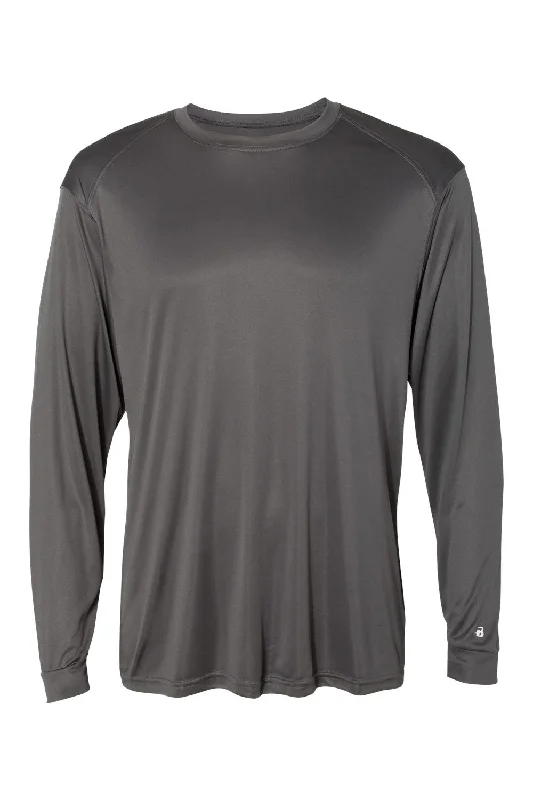 Stylish Suits Badger Mens Ultimate SoftLock Moisture Wicking Long Sleeve Crewneck T-Shirt - Graphite Grey - Closeout