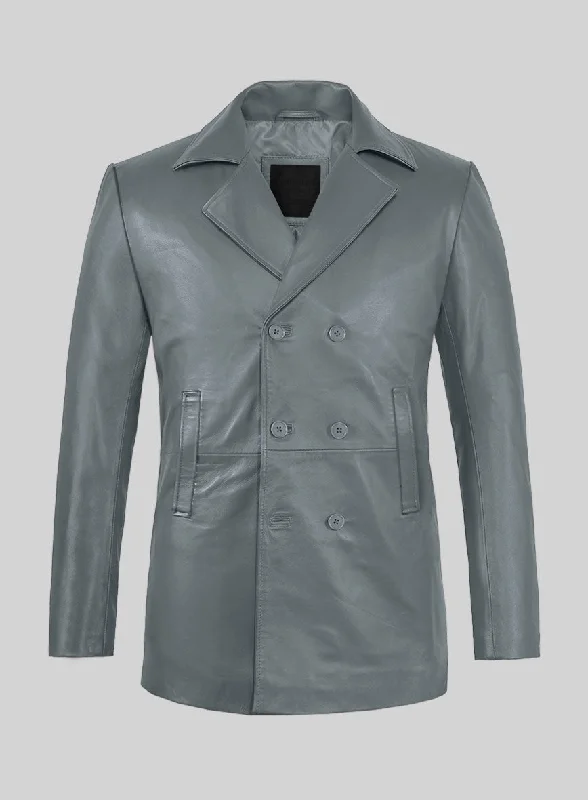 Casual Jackets Soft Sherpa Gray Leather Pea Coat