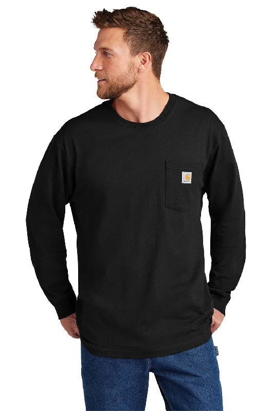 Smart Jeans Carhartt Mens Workwear Long Sleeve Crewneck T-Shirt w/ Pocket - Black