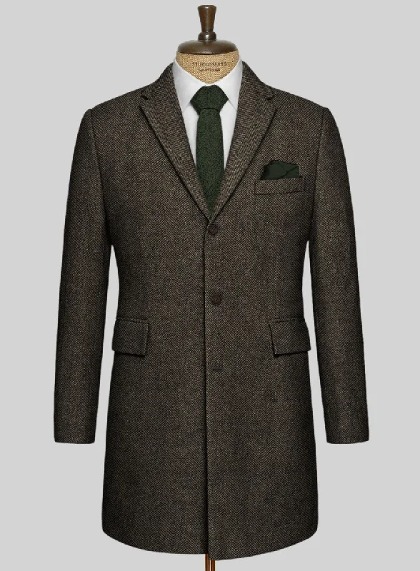 Warm Hoodies Italian Highlander Army Green Herringbone Tweed Overcoat