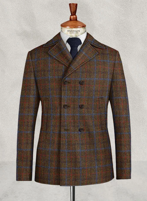 Smart Sweaters Harris Tweed Brown Checks Pea Coat