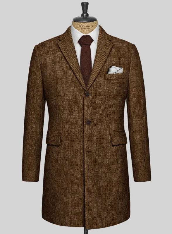 Stylish Outerwear Italian Highlander Mustard Herringbone Tweed Overcoat