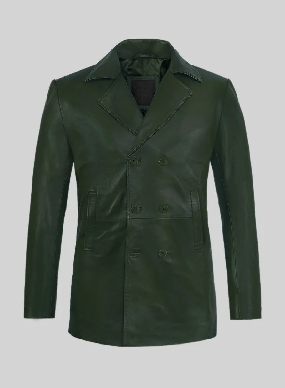 Comfortable Jeans Soft Deep Olive Leather Pea Coat