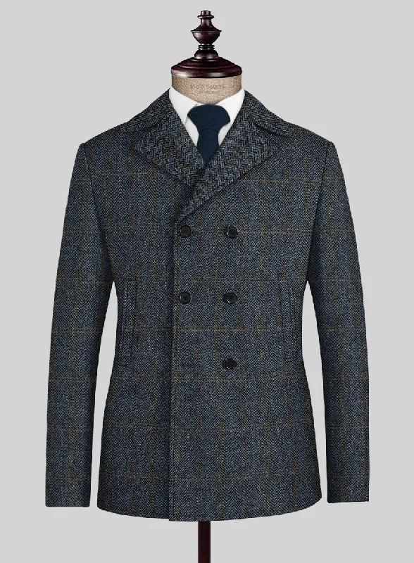 Smart Outerwear Harris Tweed Country Blue Pea Coat