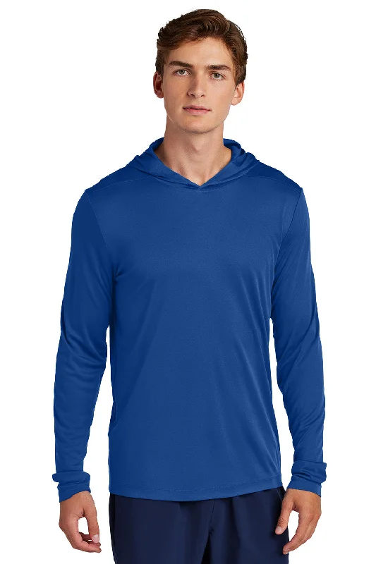 Simple Jeans Sport-Tek Mens Posi-UV Pro Moisture Wicking Long Sleeve Hooded T-Shirt Hoodie - True Royal Blue - New