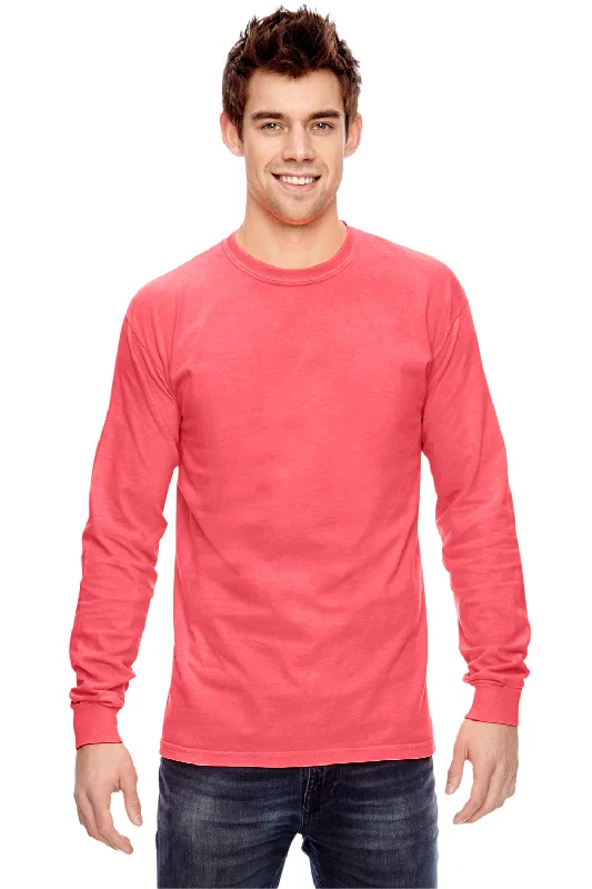 Trendy Pants Comfort Colors Mens Long Sleeve Crewneck T-Shirt - Neon Red Orange