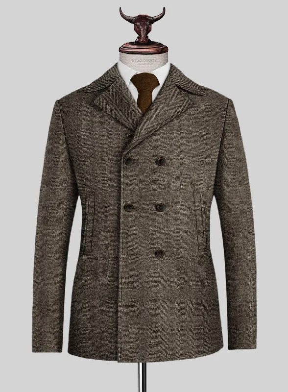 Practical Footwear Naples Wide Herringbone Brown Tweed Pea Coat