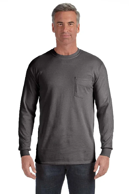 Trendy Shirts Comfort Colors Mens Long Sleeve Crewneck T-Shirt w/ Pocket - Pepper Grey