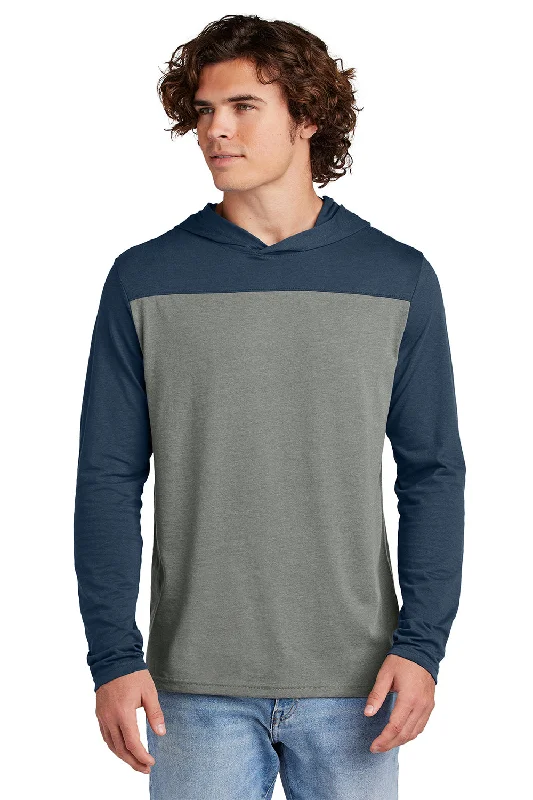 Urban Footwear Sport-Tek Mens Halftime Long Sleeve Hooded T-Shirt Hoodie - True Navy Blue/Heather Vintage Grey - New