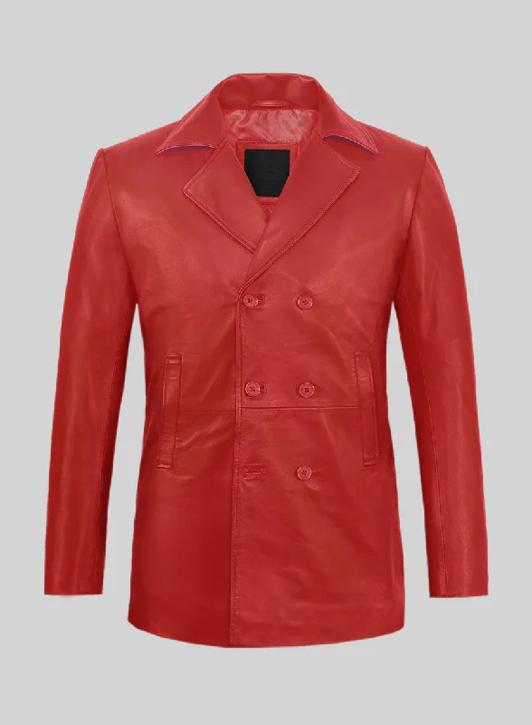 Sporty Sweaters Soft Tango Red Leather Pea Coat