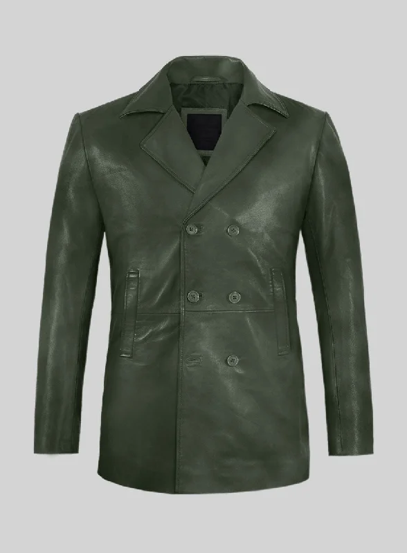 Smart Sweaters Spanish Green Leather Pea Coat