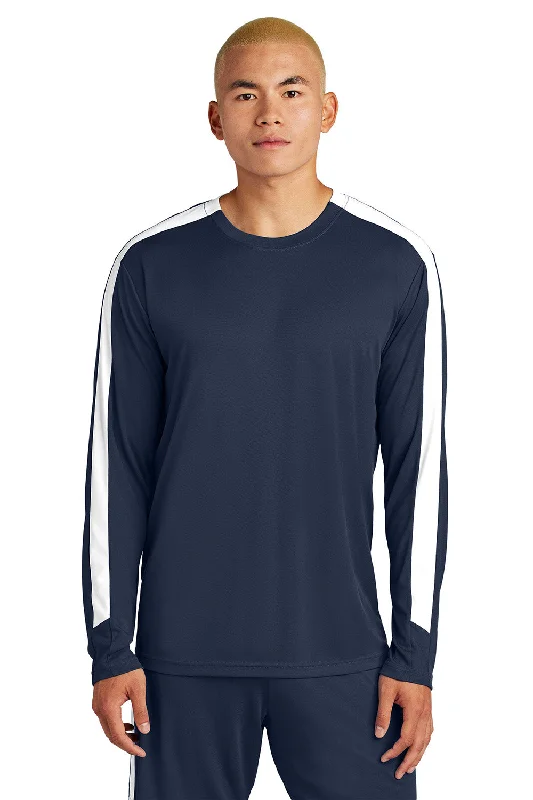 Trendy Hoodies Sport-Tek Mens Moisture Wicking Competitor United Long Sleeve Crewneck T-Shirt - True Navy Blue/White - New