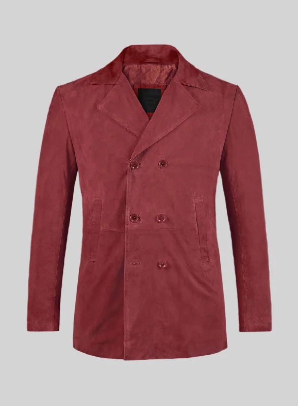 Classic Accessories French Red Suede Leather Pea Coat