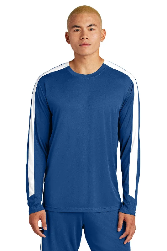 Stylish Suits Sport-Tek Mens Moisture Wicking Competitor United Long Sleeve Crewneck T-Shirt - Royal Blue/White - New