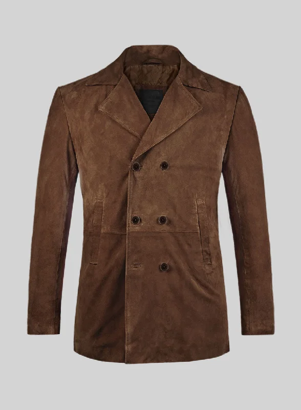 Premium Jeans Brown Suede Leather Pea Coat