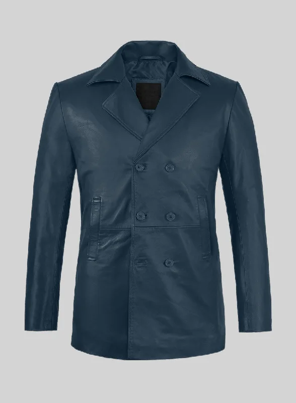 Practical Hoodies Soft Winsor Blue Leather Pea Coat