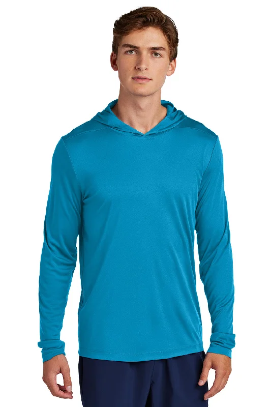 Sporty Jackets Sport-Tek Mens Posi-UV Pro Moisture Wicking Long Sleeve Hooded T-Shirt Hoodie - Sapphire Blue - New