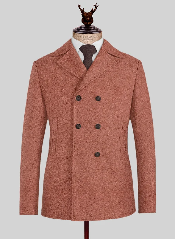 Warm Suits Naples Dark Salmon Pink Tweed Pea Coat