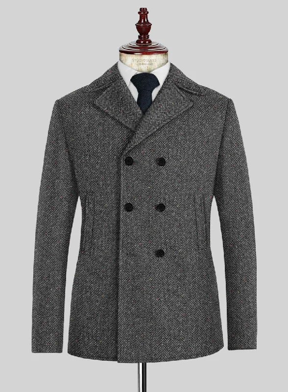 Premium Footwear Harris Tweed Charcoal Chevron Pea Coat