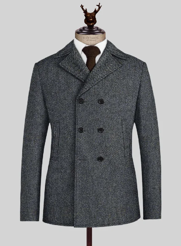 Practical Shirts Harris Tweed Barley Blue Pea Coat