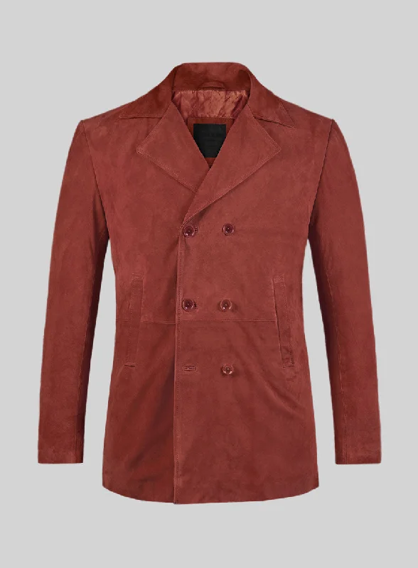 Modern T-shirts Burnt Red Suede Leather Pea Coat