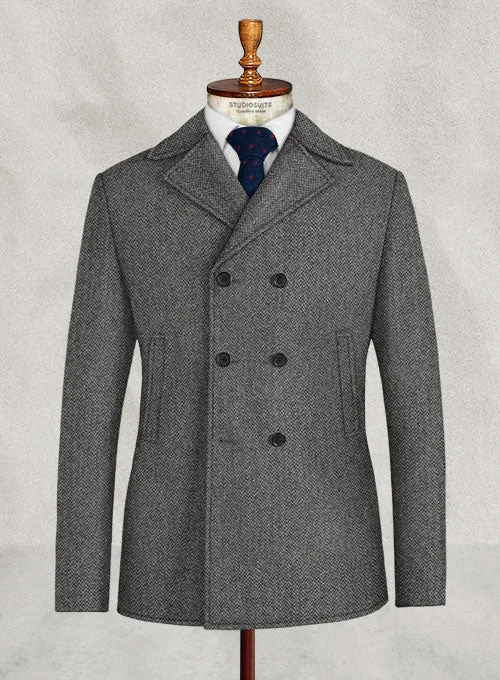 Simple Shirts Harris Tweed Barley Gray Pea Coat