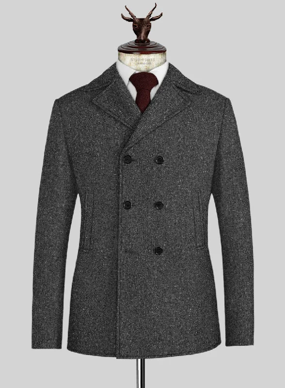 Simple Hoodies Charcoal Flecks Donegal Tweed Pea Coat