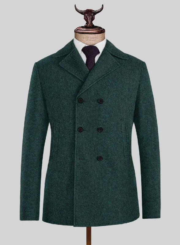 Simple Shirts Highlander Melange Green Tweed Pea Coat