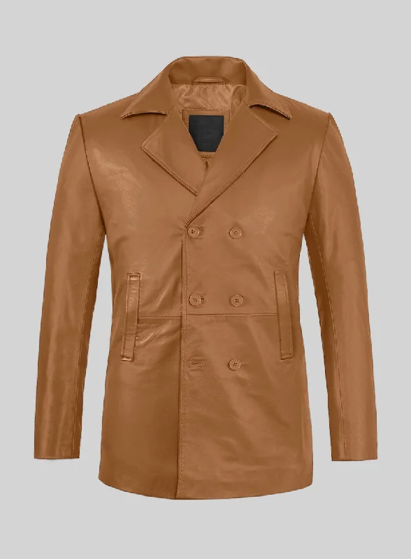 Fashion Suits Soft Bella Brown Leather Pea Coat