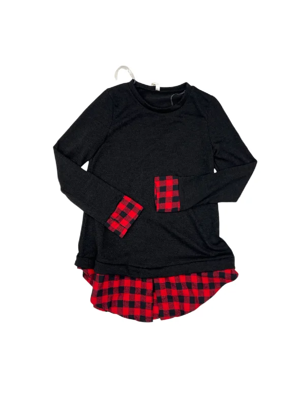 Relaxed T-shirts Top Long Sleeve By Pink Blush In Black & Red, Size: M