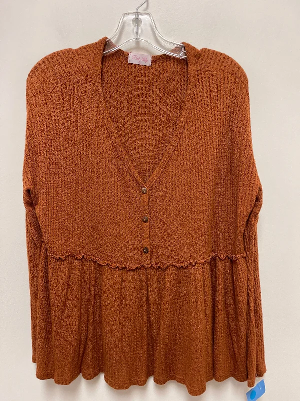 Cool Sweatshirts Top Long Sleeve By Pink Lily In Brown, Size: S