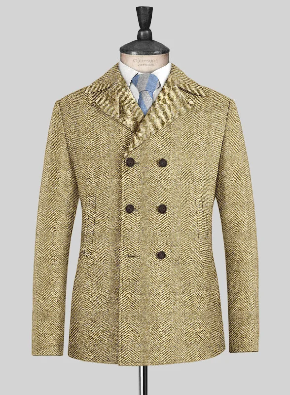 Simple Pants Highlander Heavy Beige Herringbone Tweed Pea Coat