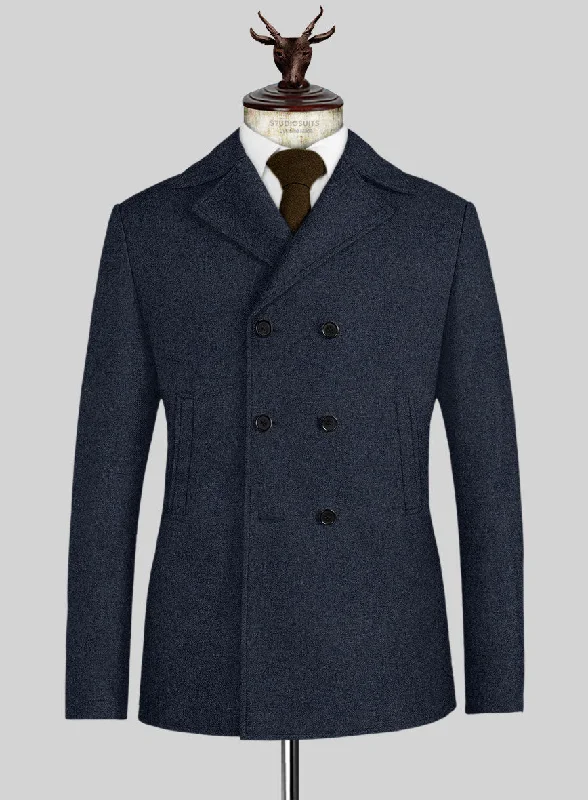 Cool Sweatshirts Playman Blue Denim Tweed Pea Coat