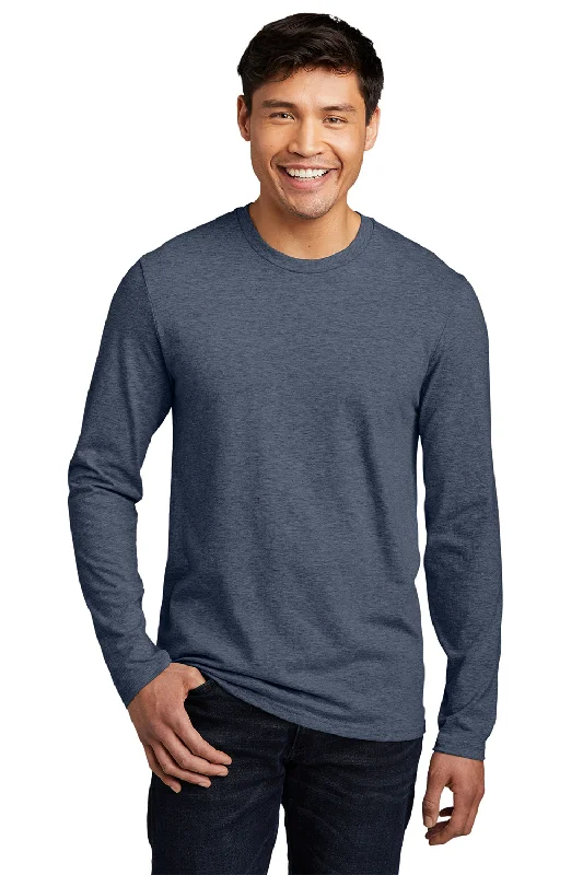 Practical Sweaters District Mens Very Important Long Sleeve Crewneck T-Shirt - Heather Navy Blue