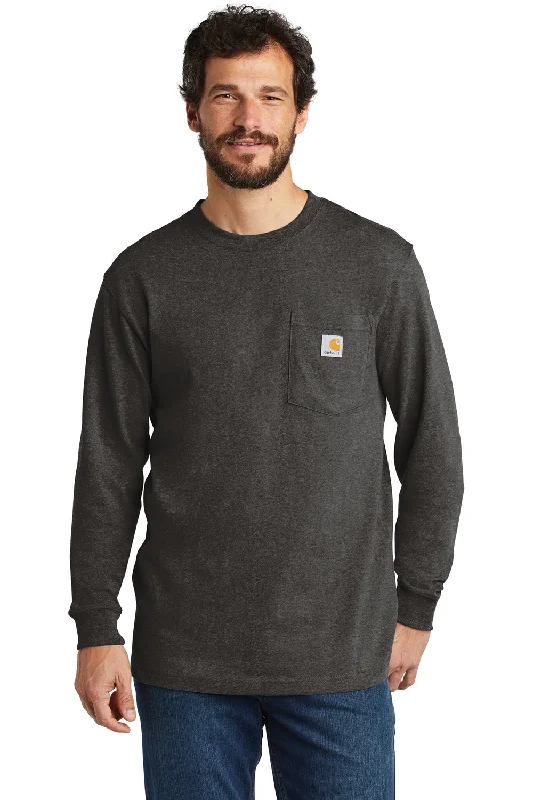 Bold T-shirts Carhartt Mens Workwear Long Sleeve Crewneck T-Shirt w/ Pocket - Heather Carbon Grey