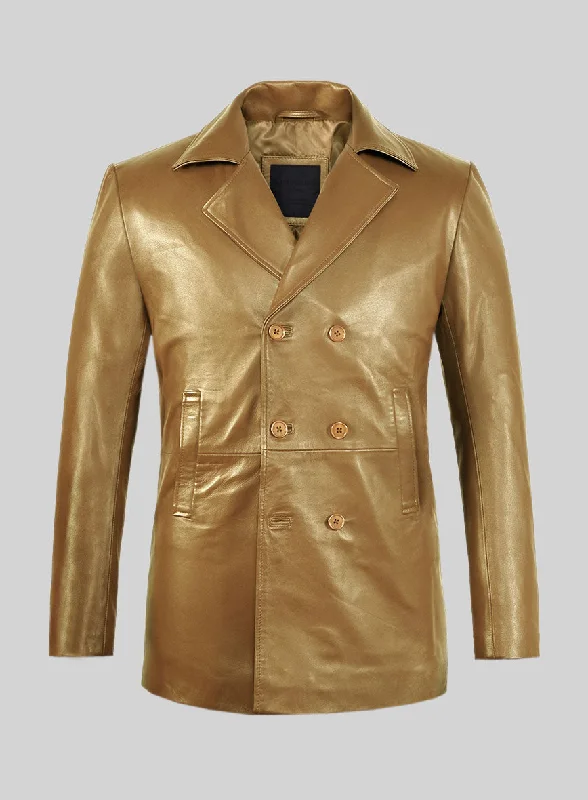 Simple Hoodies Gold Leather Pea Coat