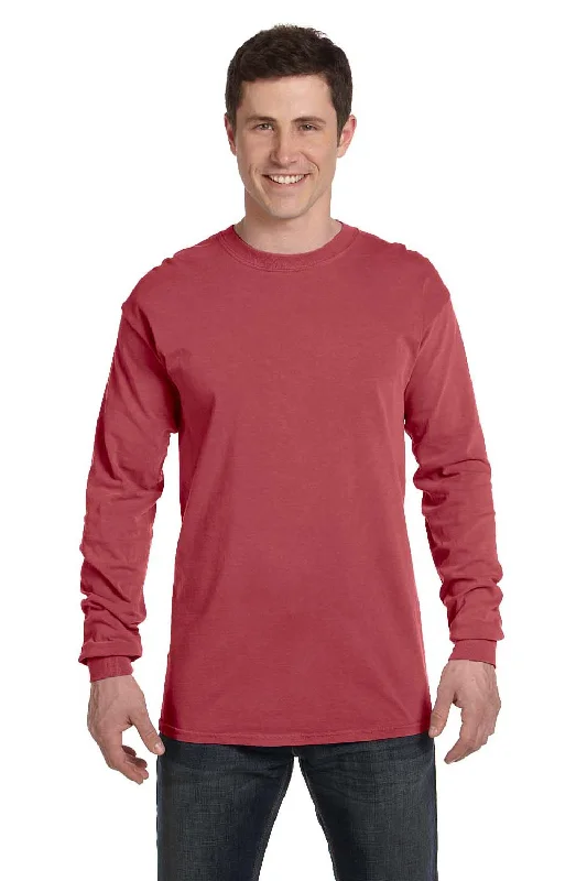 Relaxed T-shirts Comfort Colors Mens Long Sleeve Crewneck T-Shirt - Brick Red