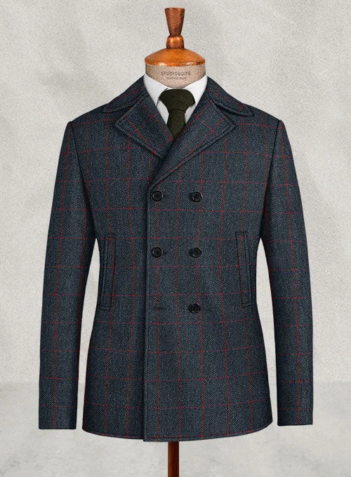 Trendy Shorts Harris Tweed Blue Checks Pea Coat