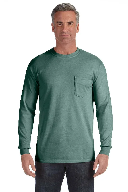 Street Pants Comfort Colors Mens Long Sleeve Crewneck T-Shirt w/ Pocket - Light Green