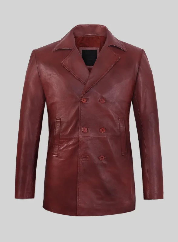 Cool Sweatshirts Spanish Red Leather Pea Coat