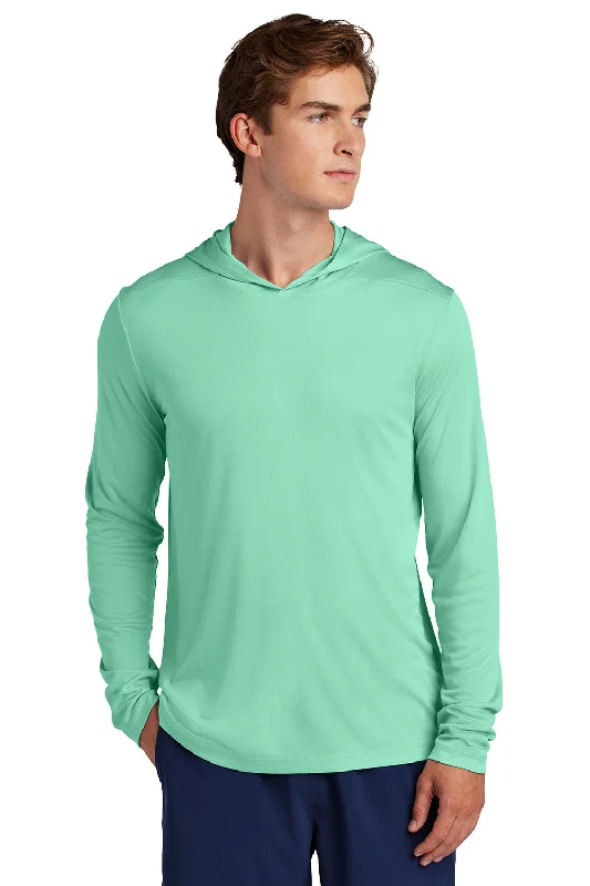 Sleek Hoodies Sport-Tek Mens Posi-UV Pro Moisture Wicking Long Sleeve Hooded T-Shirt Hoodie - Bright Seafoam Green - New