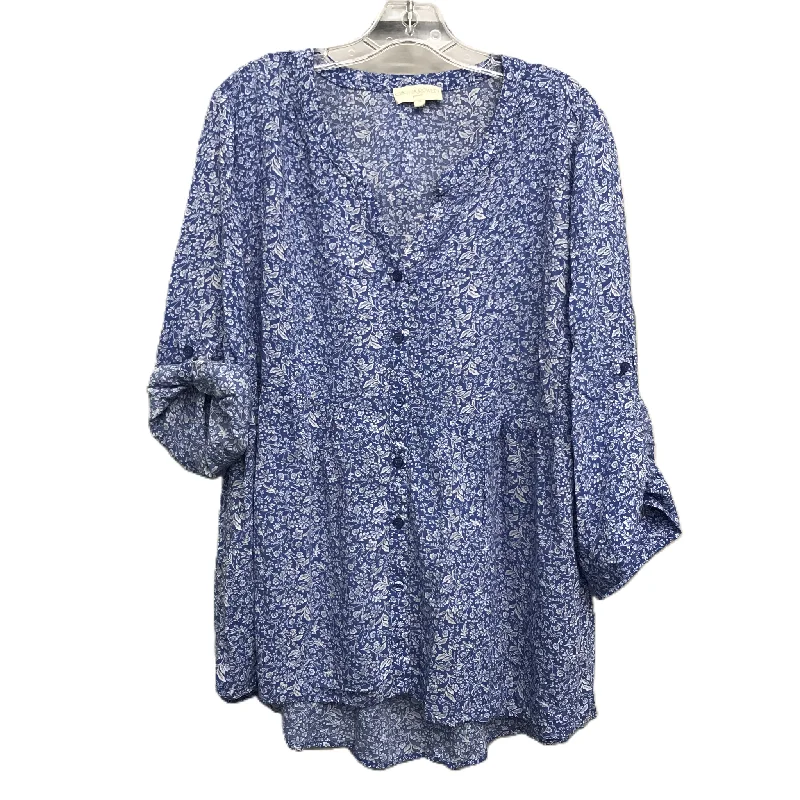 Simple Hoodies Top 3/4 Sleeve By Cynthia Rowley In Blue & White, Size: 1x