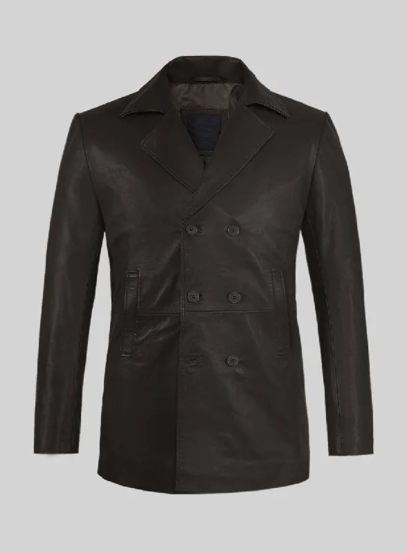 Simple Jeans Soft Louis Brown Leather Pea Coat