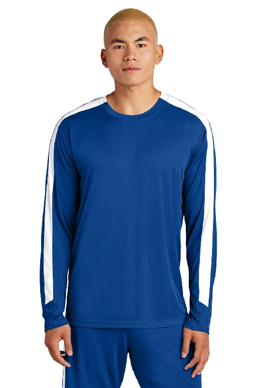 Warm Hoodies Sport-Tek Mens Moisture Wicking Competitor United Long Sleeve Crewneck T-Shirt - True Royal Blue/White - New