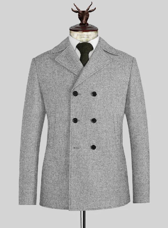 Trendy Jeans Vintage Plain Gray Tweed Pea Coat