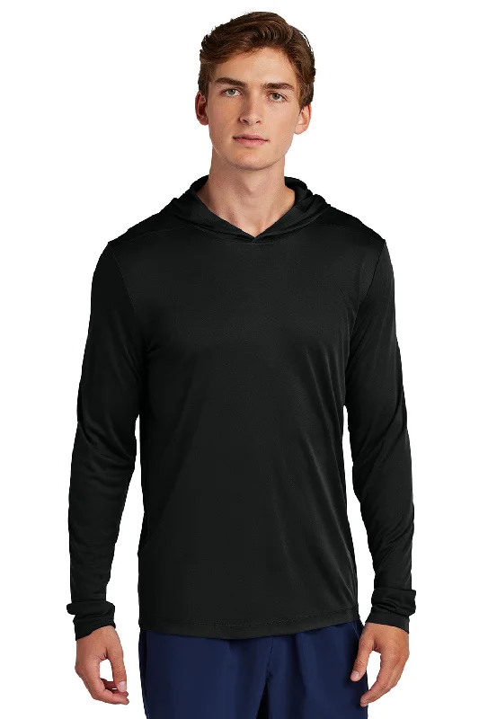 Stylish Outerwear Sport-Tek Mens Posi-UV Pro Moisture Wicking Long Sleeve Hooded T-Shirt Hoodie - Black - New