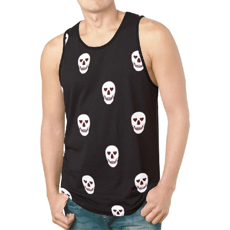 Comfortable Jeans Men's Black Heart Eyes White Skulls Tank Top