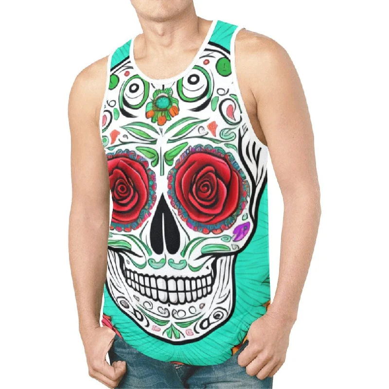 Relaxed Hoodies Smiling Skull Rose Eyes Men's Tank Top